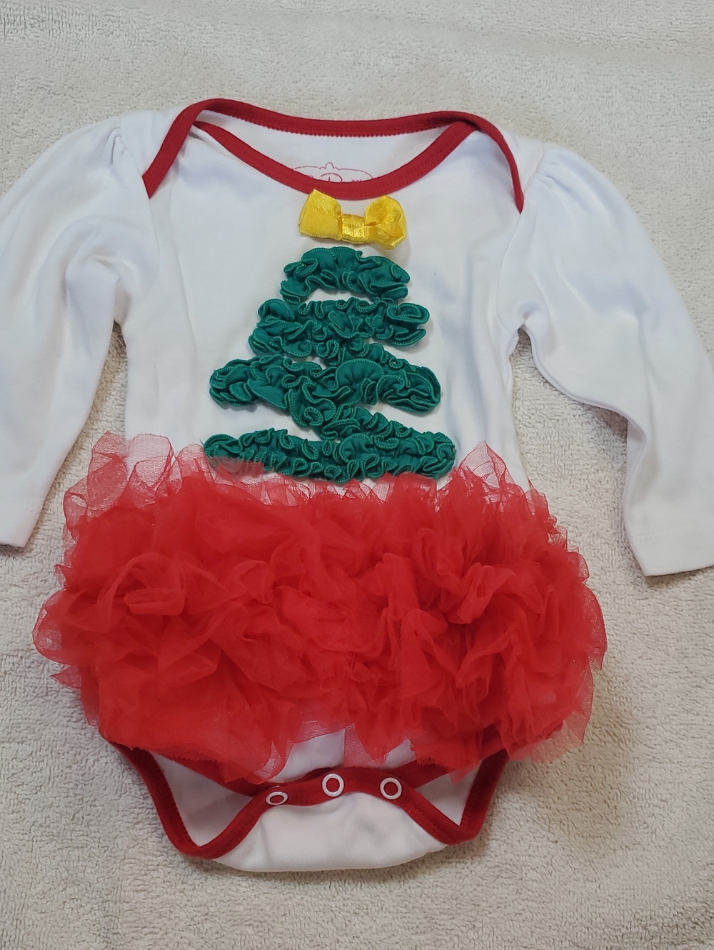 Ruffle Butts Christmas White Tutu Bodysuit W/ Red Ruffle. 3-6 Months